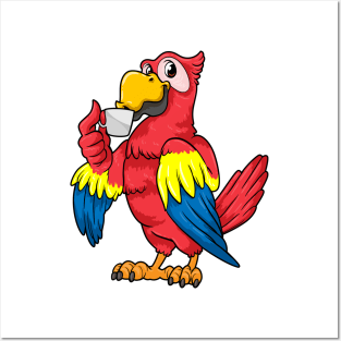 Parrot with cup of coffee Posters and Art